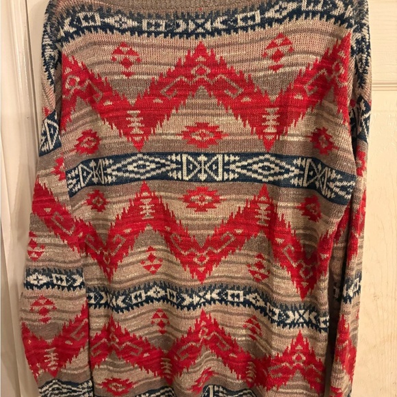 Denim & Supply Ralph Lauren Red and Tan Crew Neck Sweater - Picture 2 of 7